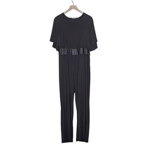 NWT Adrianna Papell Romper Black Wide Flutter Sleeve Elastic Belt Detail Size 14